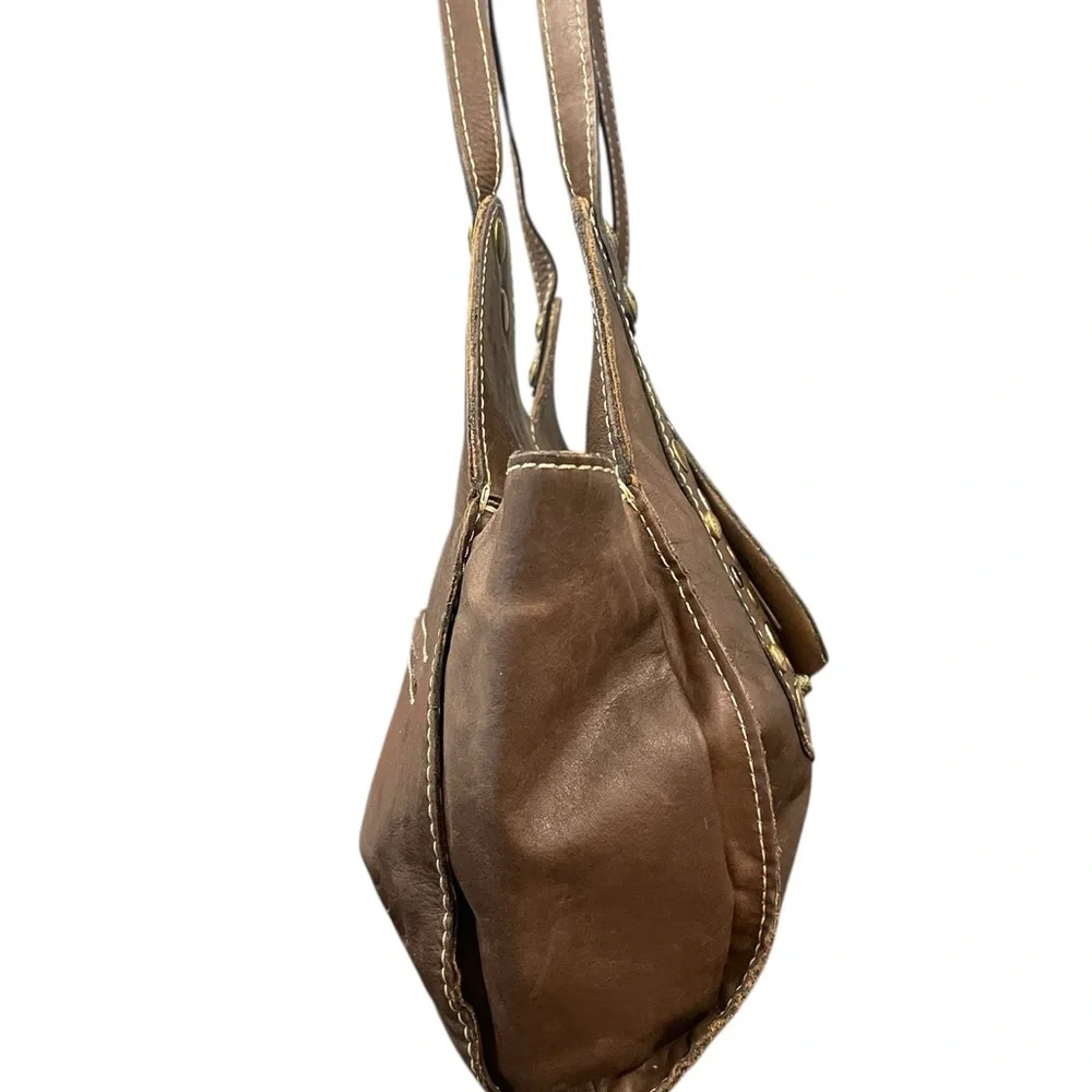Patricia Nash‎ Brown Leather Purse Hobo Boho Metal Studs Double Handle Casual